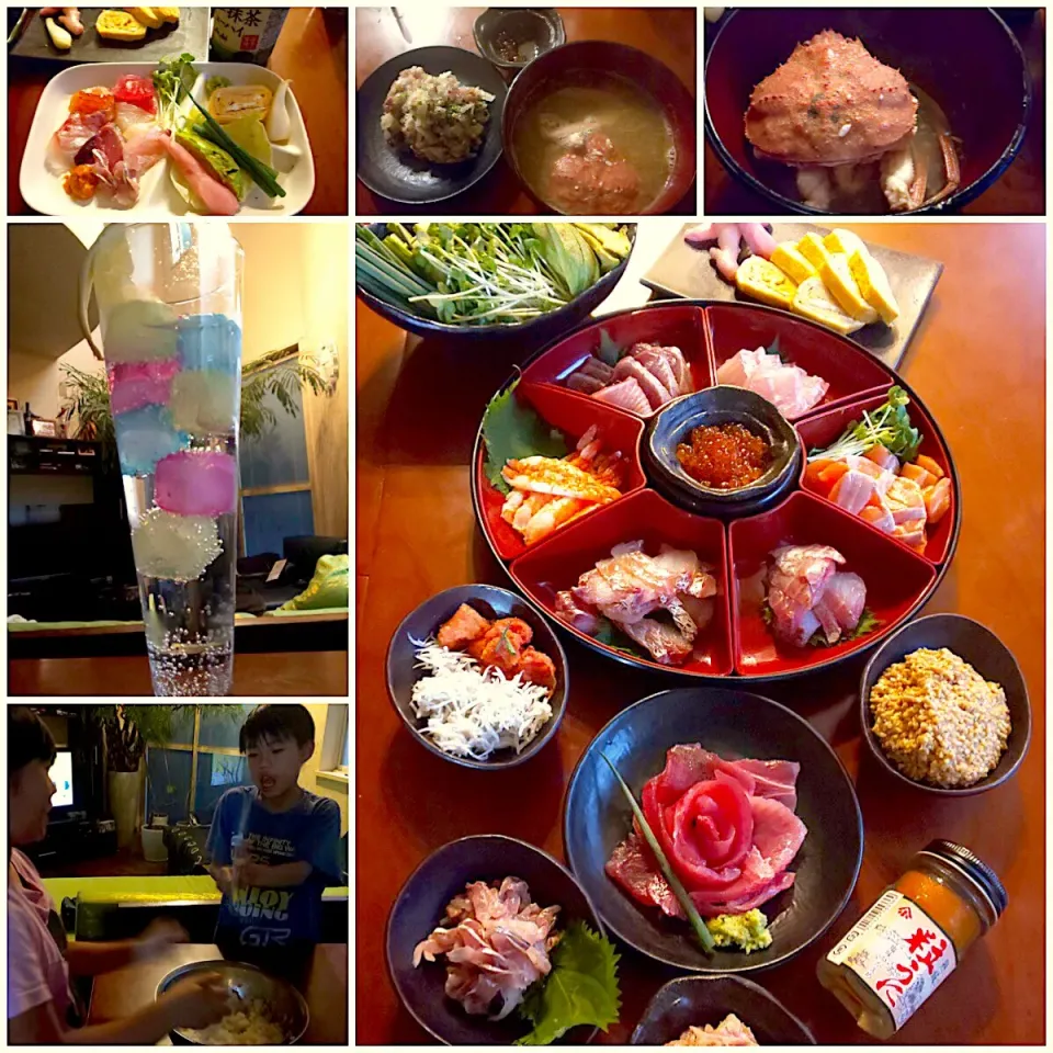 Snapdishの料理写真:Today's Dinner🍴Hand-rolled sushi🍣手巻き寿司･あご出汁巻き卵･ずわい蟹の麹味噌汁|🌈Ami🍻さん