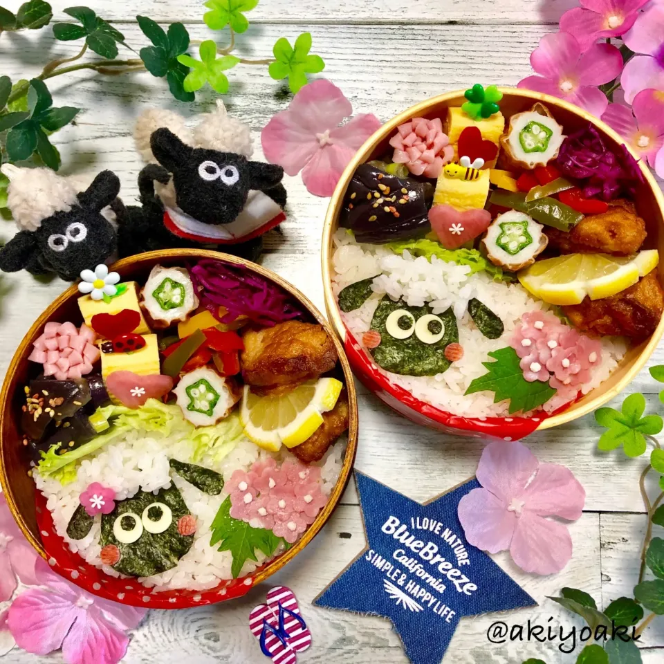 Snapdishの料理写真:ひつじのショーン紫陽花弁当|Akiyoෆ¨̮⑅さん