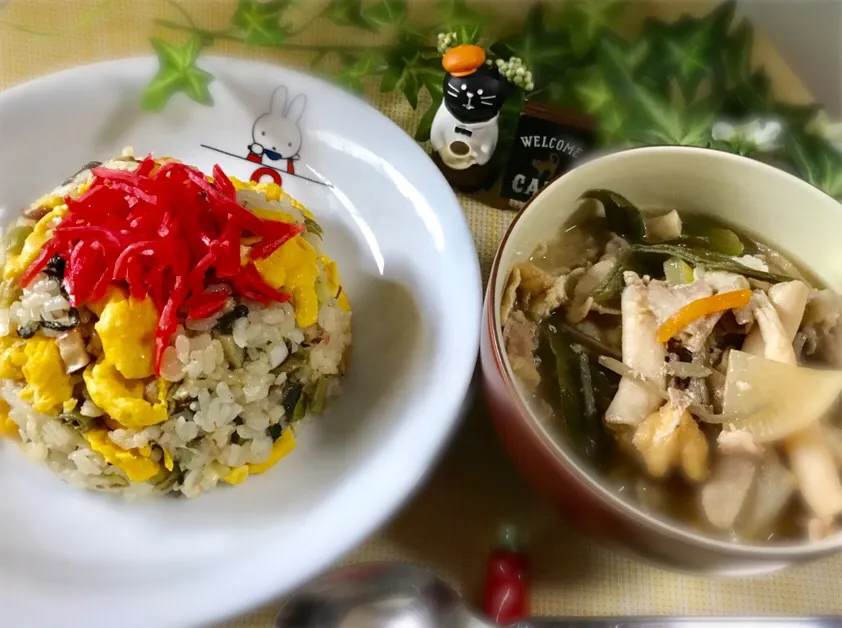 高菜チャーハンと豚汁🤗🎶|バシュランさん