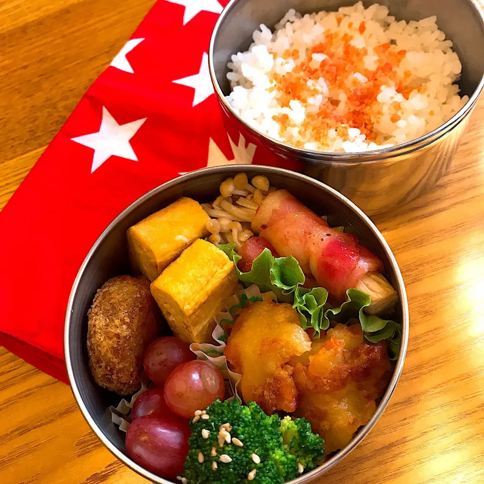 JK ベーコンのえのき巻き.グラタン弁当
#ベーコンのえのき巻き
#グラタン
#たまごやき|MIKIさん