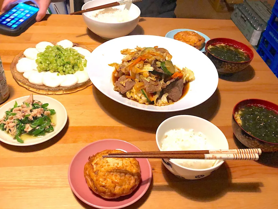 牛肉の野菜炒め
がんも
無限ツナピーマン
かぶぱっちょ
たまごスープ|はるたんさん