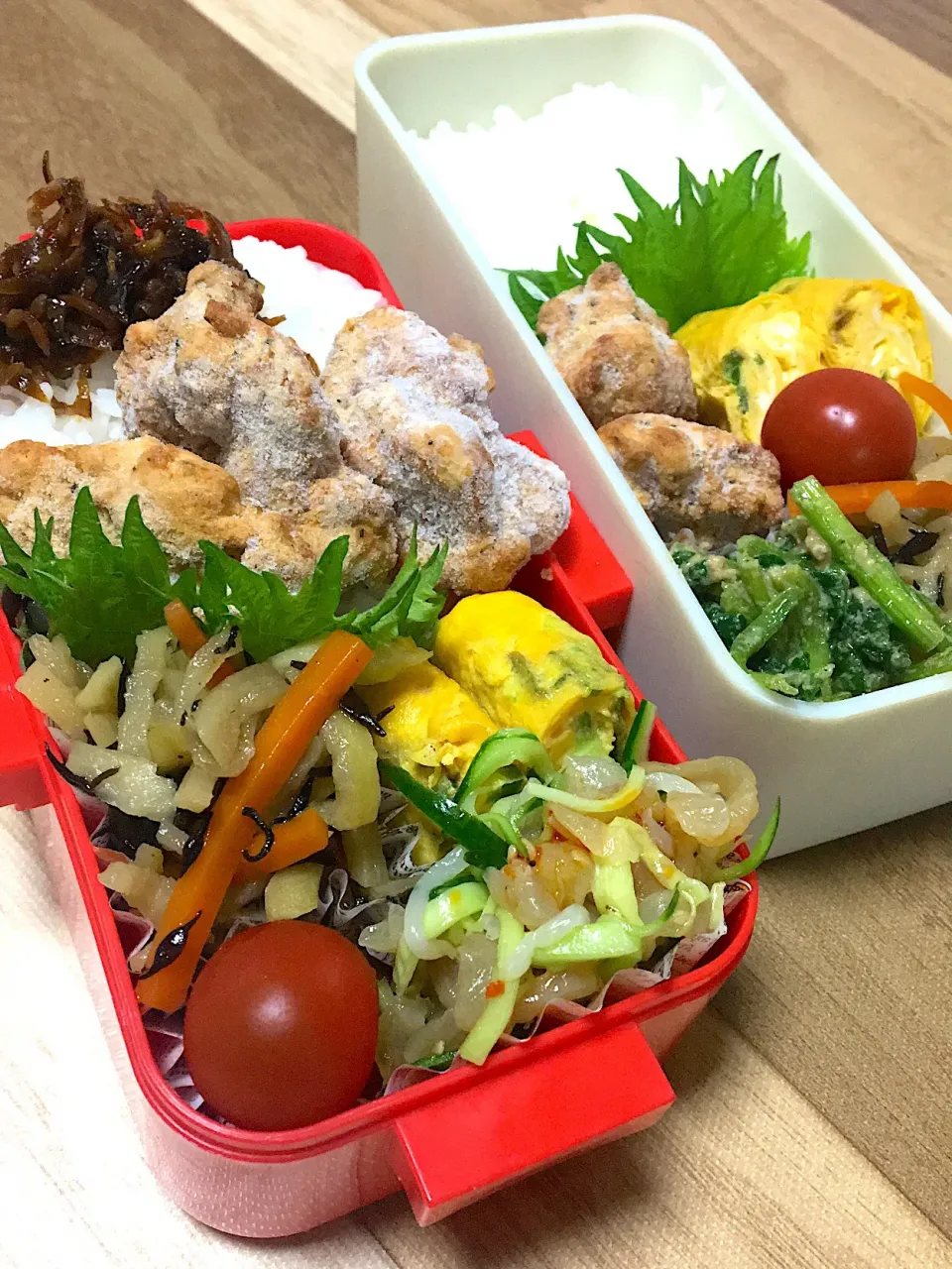 #常備菜 弁当🍱切り干し大根・中華クラゲサラダ🥗ほうれん草胡麻和え

2019.6.13私と主人のお弁当|renharuruさん