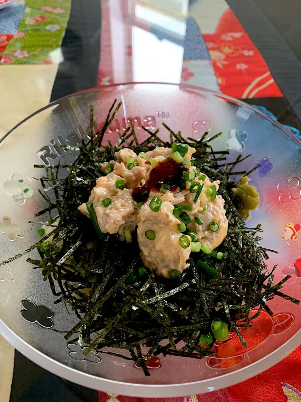 半田素麺 蒸し鶏の明太マヨ和えのせ  #半田素麺|プクママさん