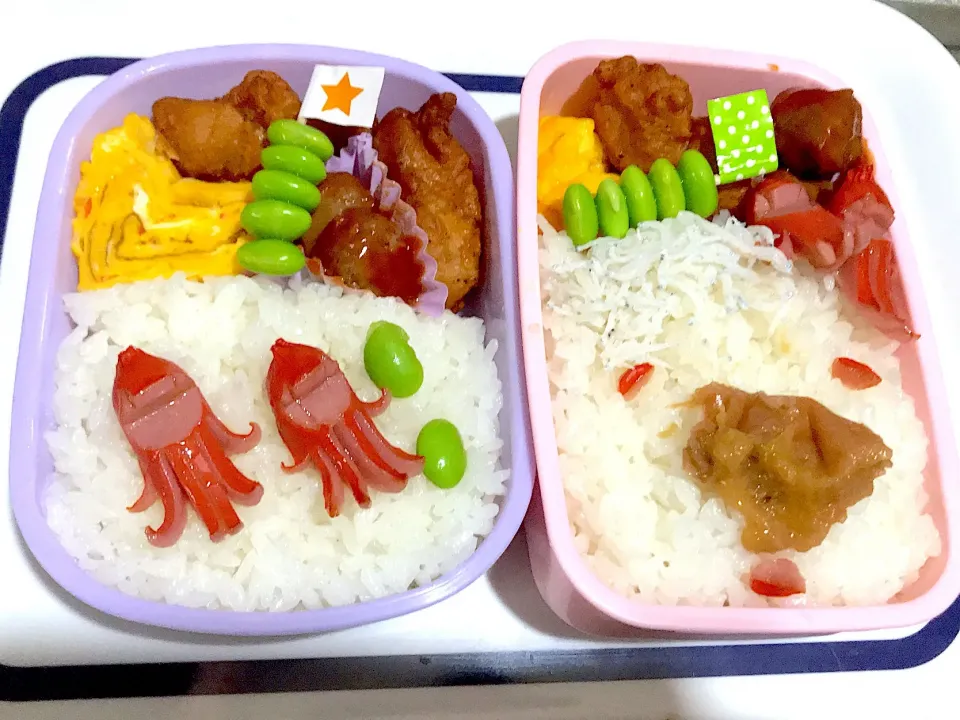 Snapdishの料理写真:梅干しマンと、宇宙人ウインナー弁当♪|こーやさん