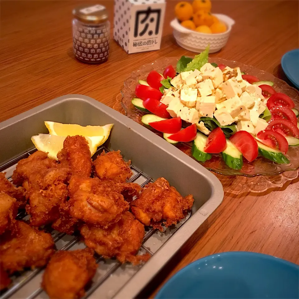 唐揚げと豆腐の肉ドレサラダ🥗|くろあおさん