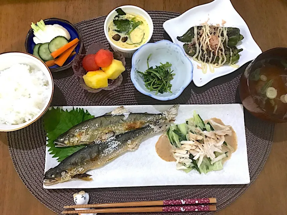 Snapdishの料理写真:鮎の塩焼き定食|ゆうかさんさん