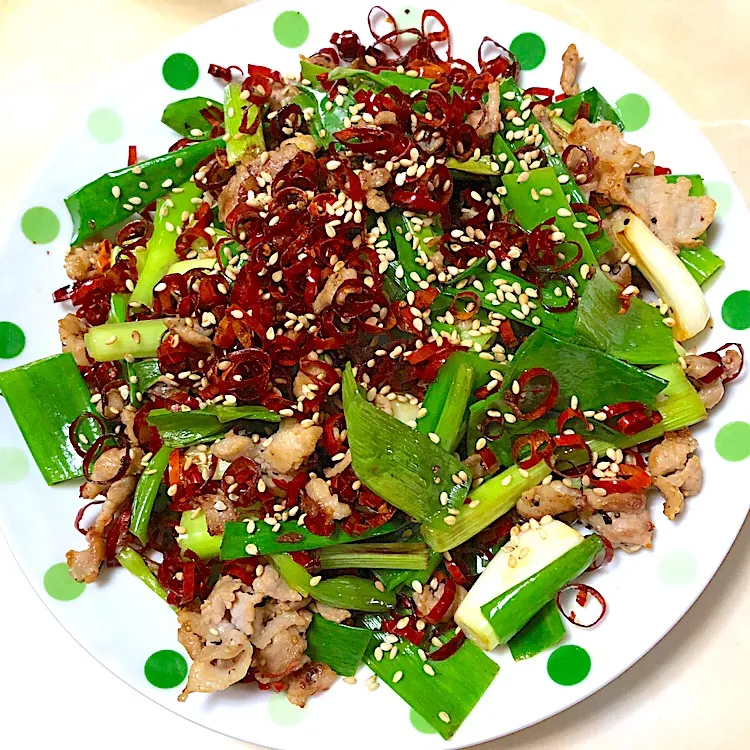 ♪九条ネギのピリ辛炒め|こじゅわいさん