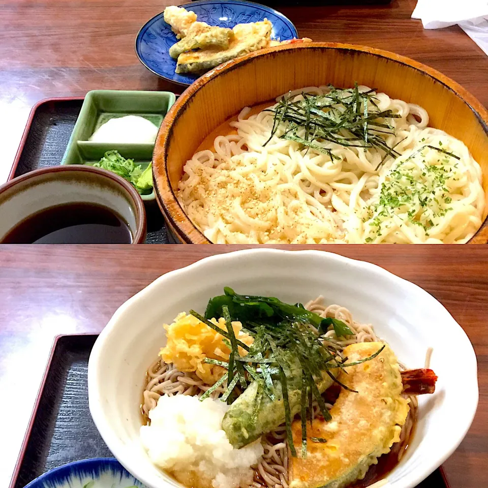 Snapdishの料理写真:たらいうどんとエビ天おろし蕎麦|yakinasuさん