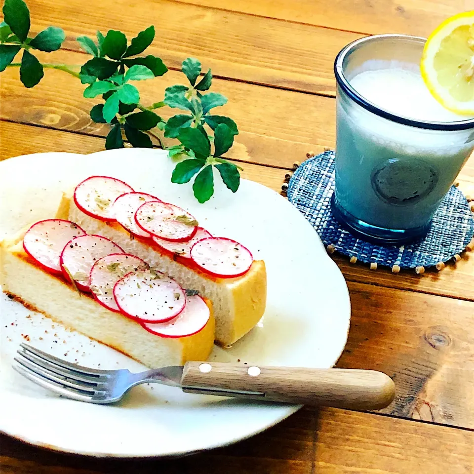 Snapdishの料理写真:レモンの酢で🍋漬けラディッシュとレモンヨーグルトドリンク|もなかさん