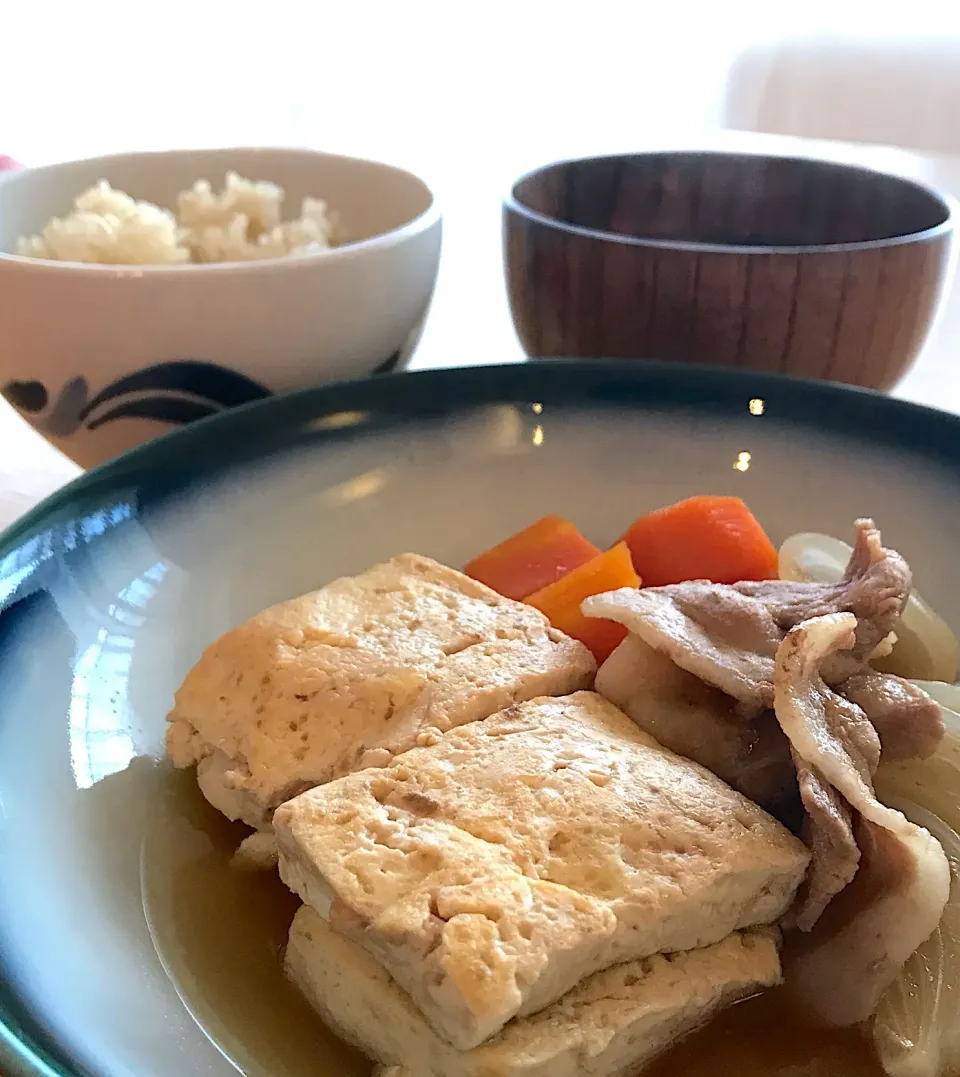 肉どうふ。豚肉。晩ごはん。|しゅうとうさんさん