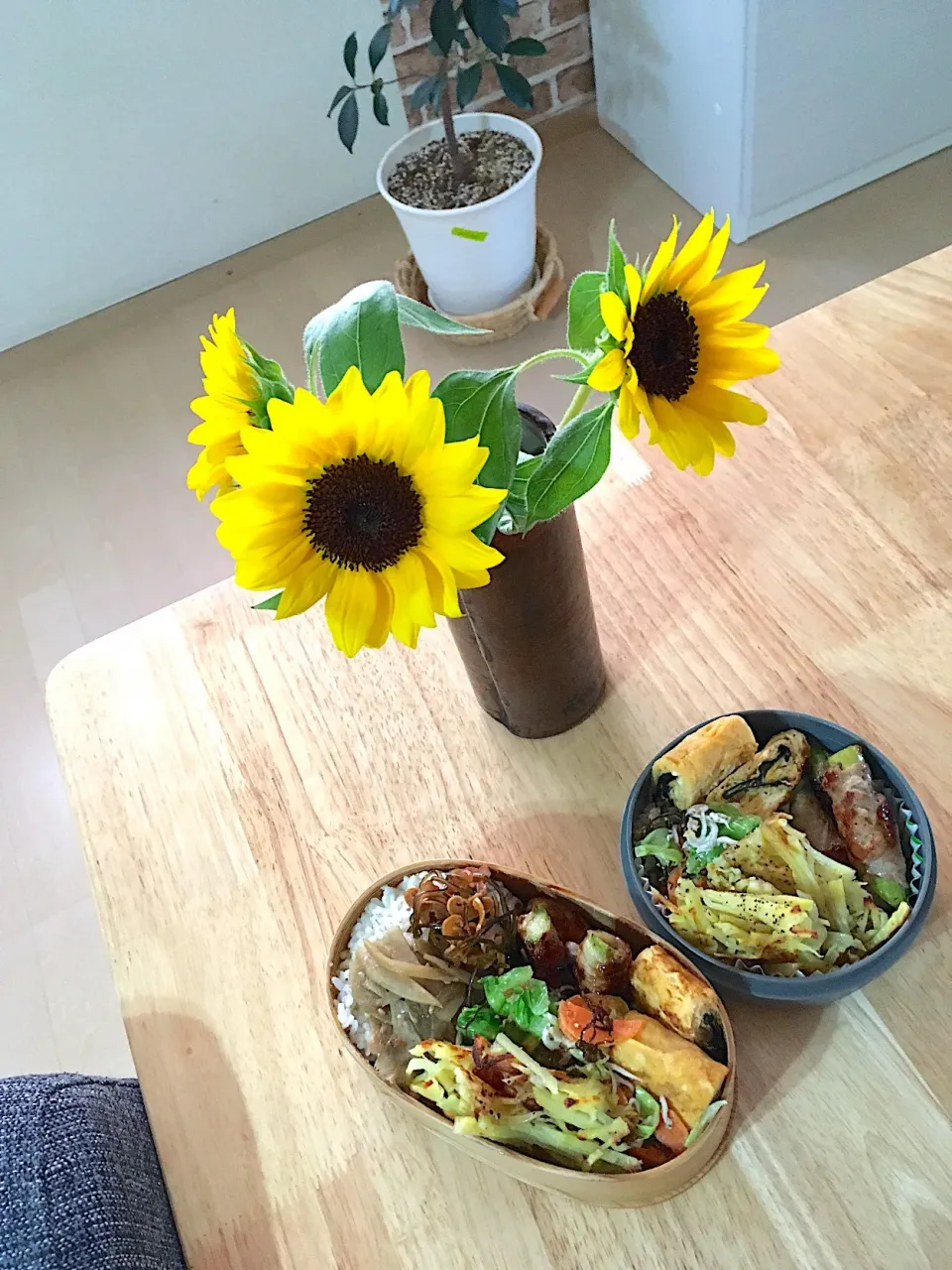 Snapdishの料理写真:今日の2人お弁当◯´∀｀)o向日葵🌻と♪|さくたえさん