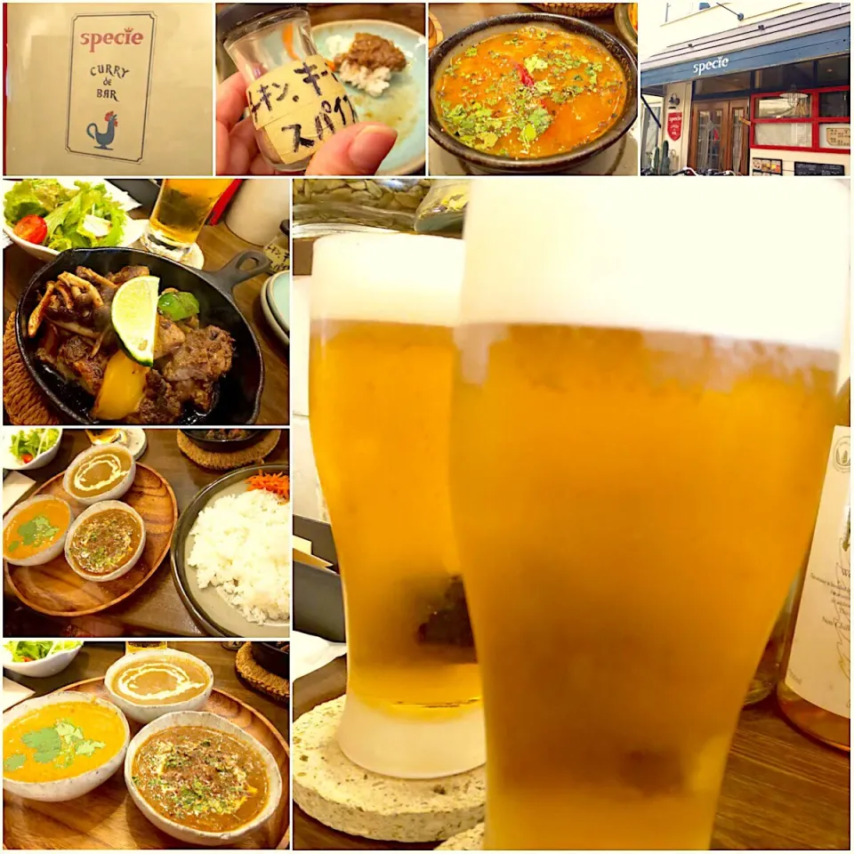 Snapdishの料理写真:Curry Lunch🍻 ﾗｯｻﾑ<ﾄﾏﾄとﾀﾞﾙ(お豆)のｽﾊﾟｲｼｰｽｰﾌﾟ･3種ｶﾚｰ<野菜･濃厚海老･ｷｰﾏ>･ｼﾞｬｰｸﾁｷﾝ|🌈Ami🍻さん