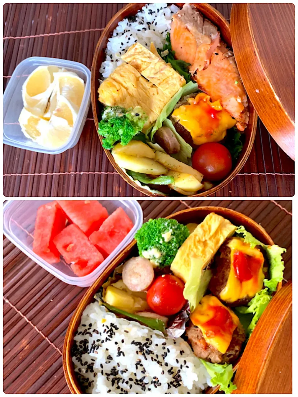 Snapdishの料理写真:旦那弁と娘の遠足弁
 #曲げわっぱ弁当  #遠足弁当  #大人弁当 
 #小夏  #スイカ|Emi N Maruyamaさん