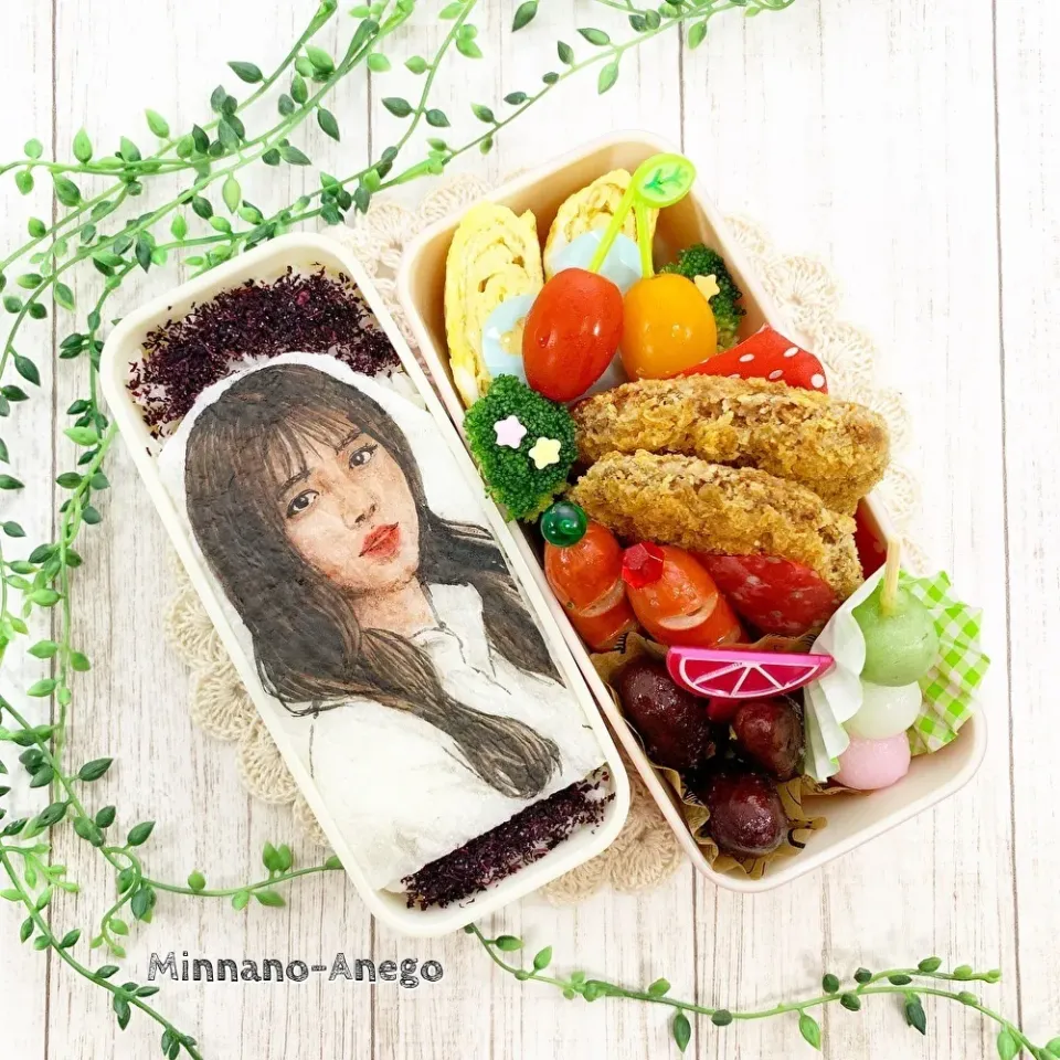 韓国女優人気ランキング7位『キム・ソヒョン』弁当
 #オブラートアート 
 #オブアート 
 #似顔絵弁当|みんなのあねごさん