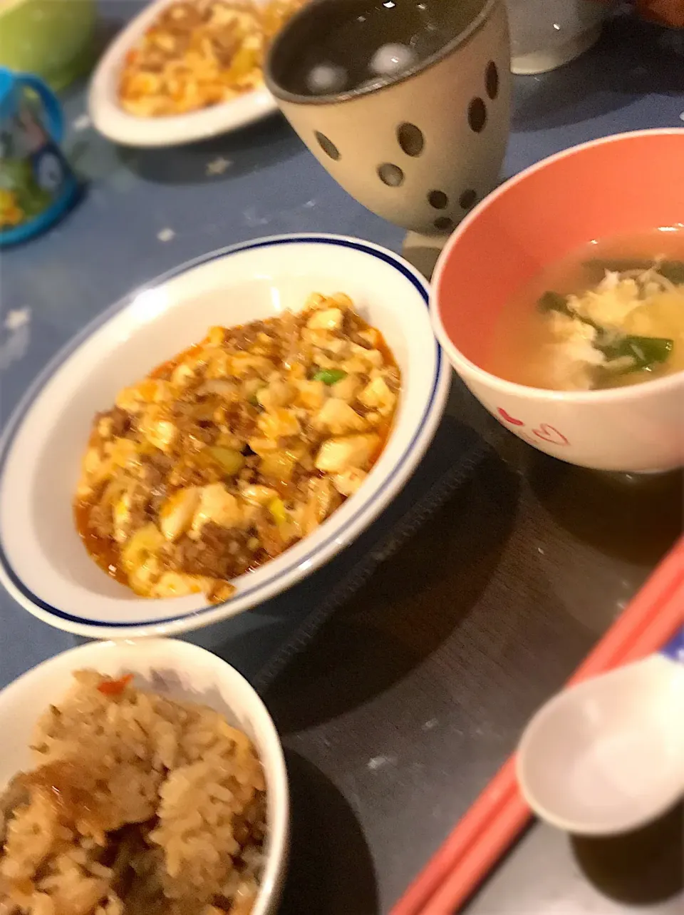 麻婆豆腐  ニラ玉スープ  鶏牛蒡ごはん|ch＊K*∀o(^^*)♪さん