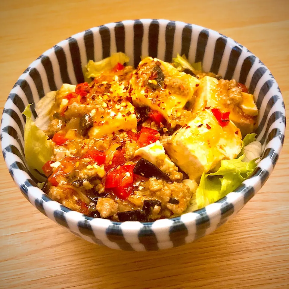 Snapdishの料理写真:きょうの夜ごはん#ヘルシー麻婆豆腐丼#軽めごはん#味付けだけレシピを参考に #ふたりごはん|ゆかｕさん