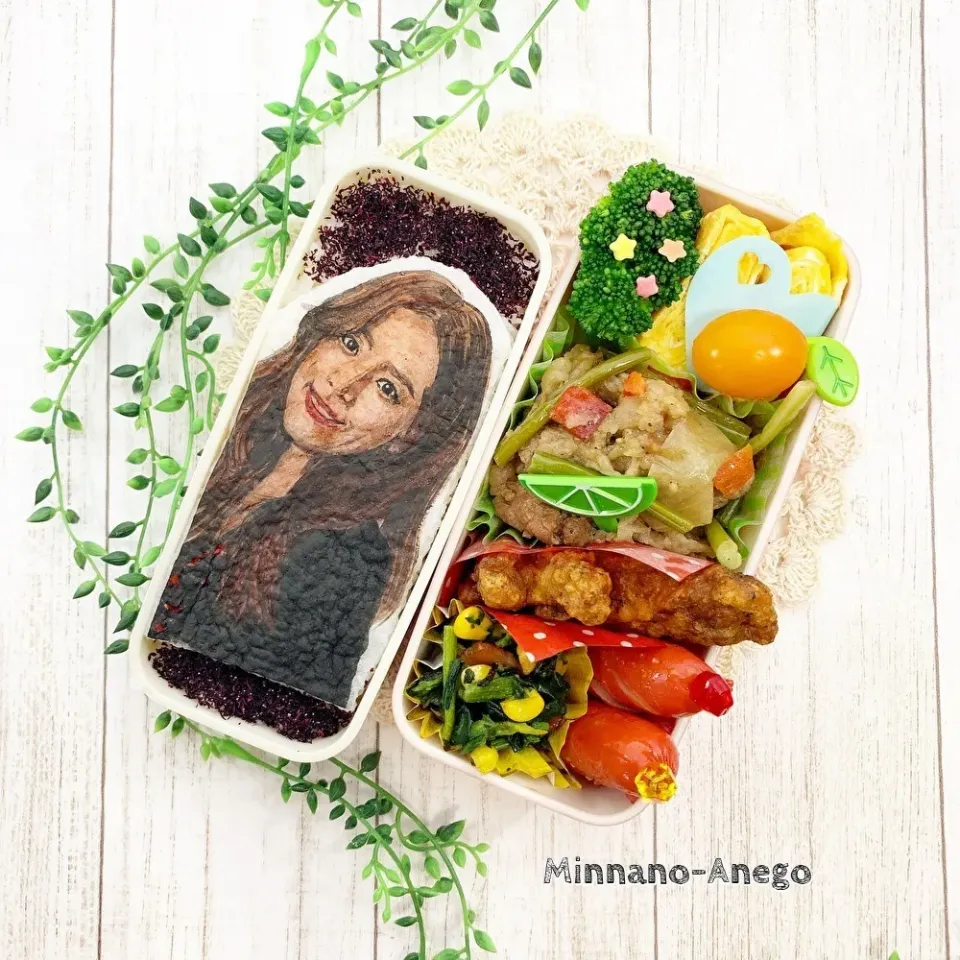 韓国女優人気ランキング5位『ハン・ジミン』弁当
 #オブラートアート 
 #オブアート 
 #似顔絵弁当|みんなのあねごさん