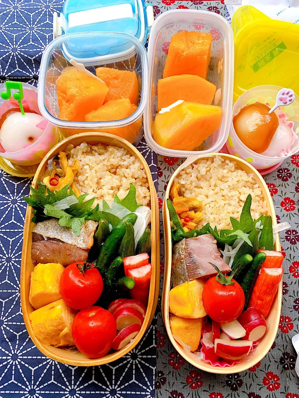 Snapdishの料理写真:#玄米弁当  #玄米ごはん #お弁当 
#お父さん弁当 #自分弁当 
#夫婦弁当 #和食弁当 #野菜たっぷり 
#鰤の幽庵焼き #玉子焼き #デザートはメロン 
#オヤツは水饅頭 #ヨーグルトも付けた|Blueberry🫐さん