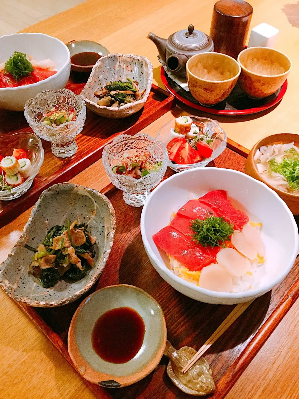 海鮮丼、豚肉とほうれん草バター炒め|papinさん