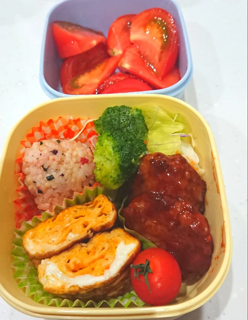 🤗今日の娘のダイエットお弁当🤗

#梅ふりかけ玄米
#玉子焼き
#ハンバーグ
#大好きトマト🍅|まちまちさん