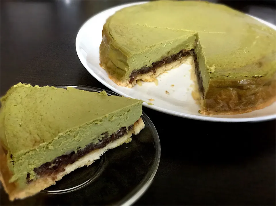 水切りヨーグルトで＊抹茶小豆のヘルシーチーズケーキ風＊|ちほんぽさん