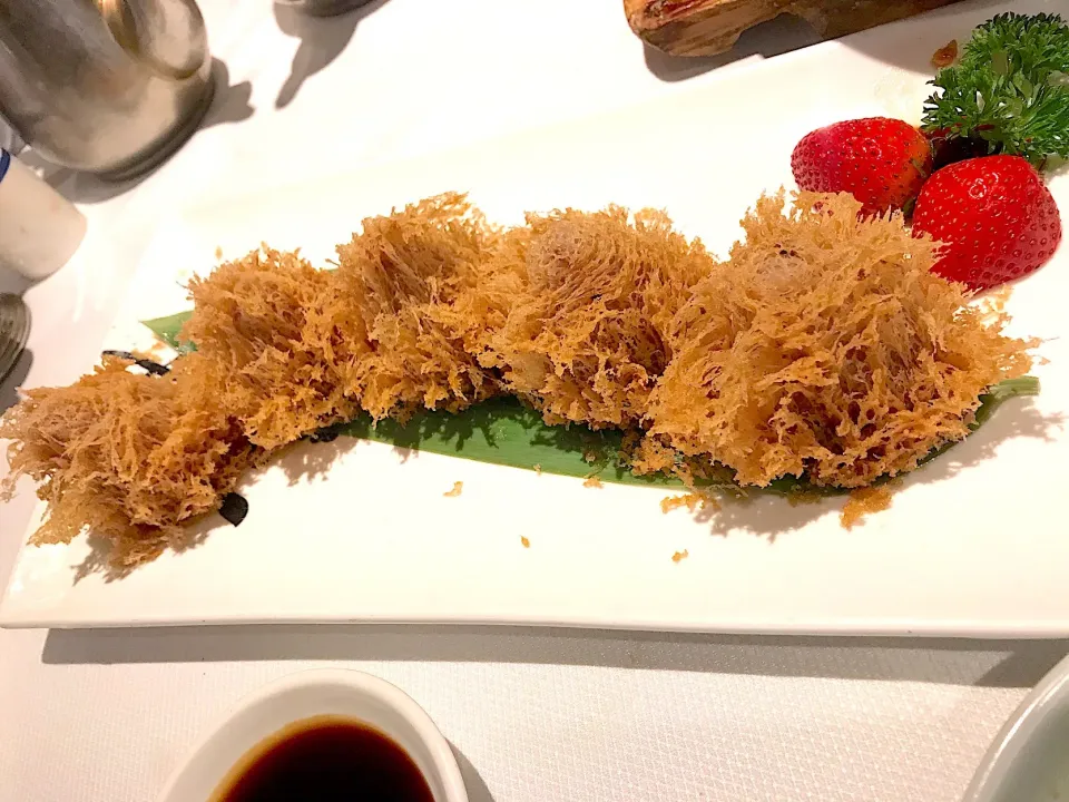 Deep fried duck with taro purée|Sky Blueさん