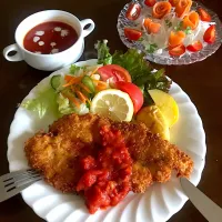 山本真希さんの料理 鶏むね肉のミラノ風カツレツ🇮🇹下味にレモンの酢🍋使ってみました！これもまた旨し！
#レモンの酢#ミラノ風カツレツ