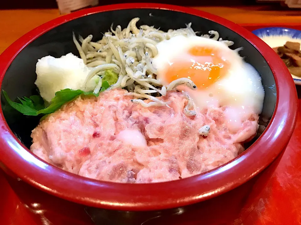 ネギトロと釜揚げシラスのI二色丼、半熟卵のせ|なお🅿️さん