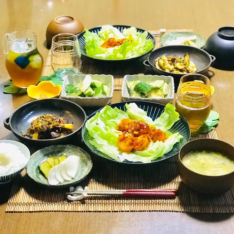 Snapdishの料理写真:『エビチリ』&『茄子の肉味噌和え』中華風定食|nailsbayさん