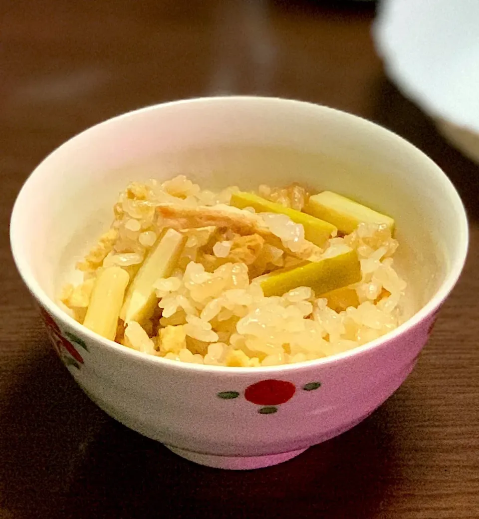 6月ももう終わる頃に たけのこご飯！
スーパーに筍が売ってた
破竹というらしい 細くて長ーーい筍|sakiさん