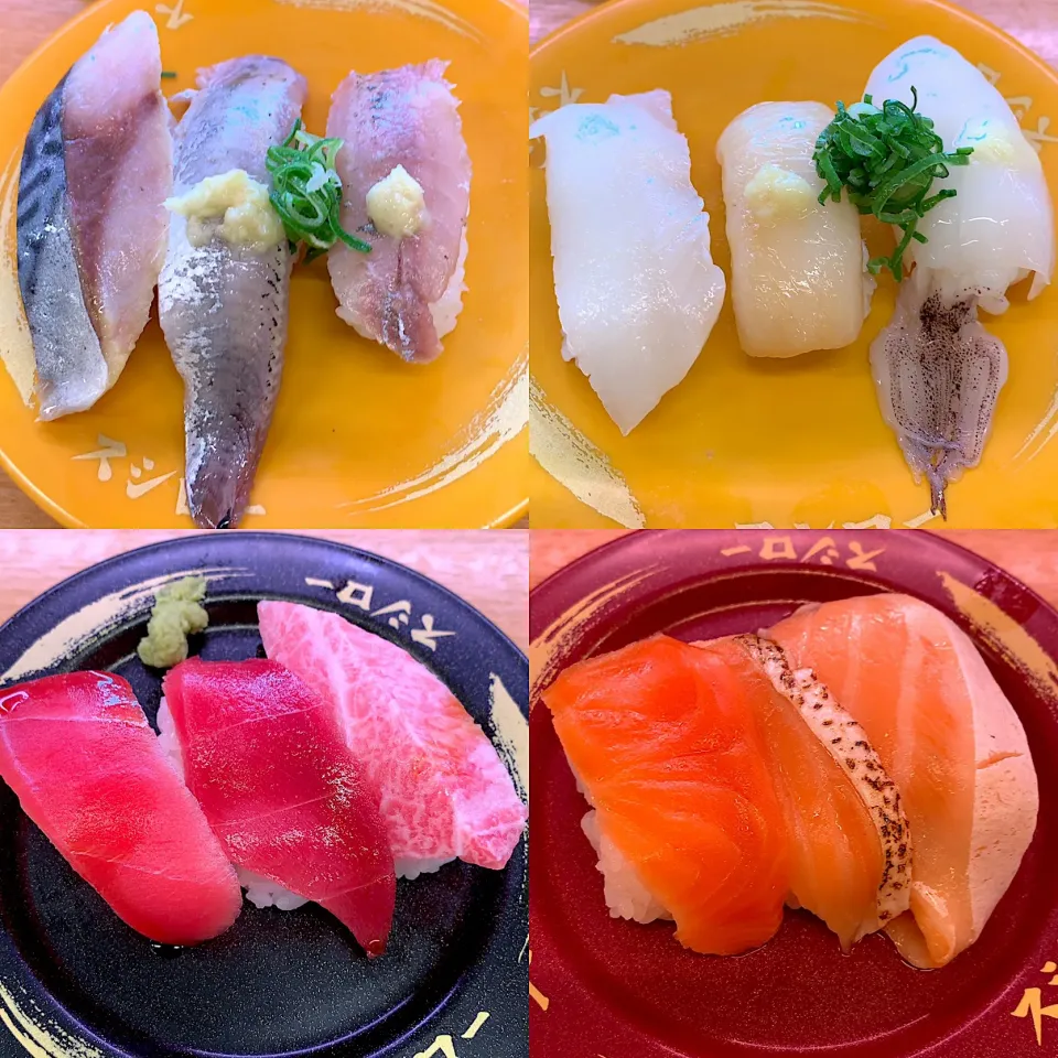 スシロー 三貫盛り🍣
大トロ中トロ赤身
ジャンボとろ、焼きとろ、サーモン
やりいか姿、漬けいか、むらさきいか
あじ、〆いわし、〆真さば|るみおんさん