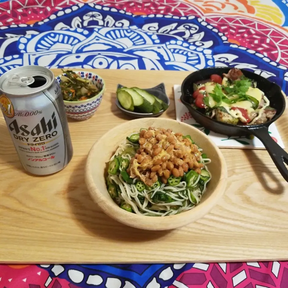 茄子と紫蘇の豚巻きトマーチーズ焼き
糖質ゼロ麺のネバネバ麺|Maho Sanoさん