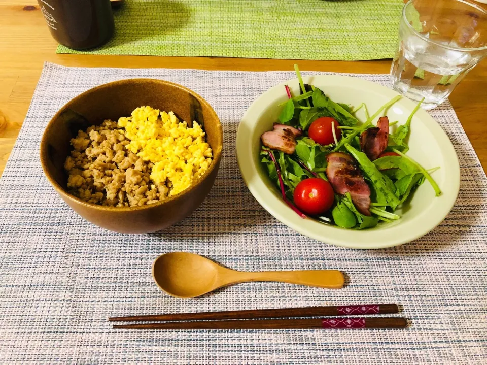 二色丼、炙りベーコンのサラダ

#手作りごはん#手抜きごはん#グルテンフリー#カゼインフリー|ちえまるさん