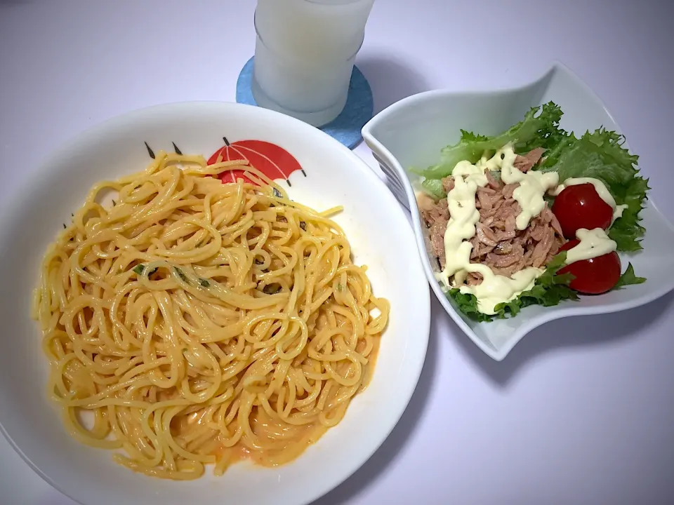 今宵は、濃厚明太子パスタ🍝
#濃厚明太子パスタ
#ツナサラダ|Kojiさん