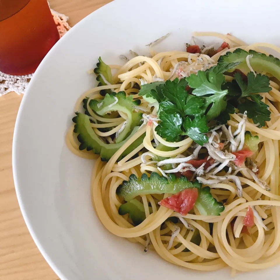 ジャコ梅ゴーヤの夏パスタ(  ˙◊˙  )お昼ごはん|サチャンさん