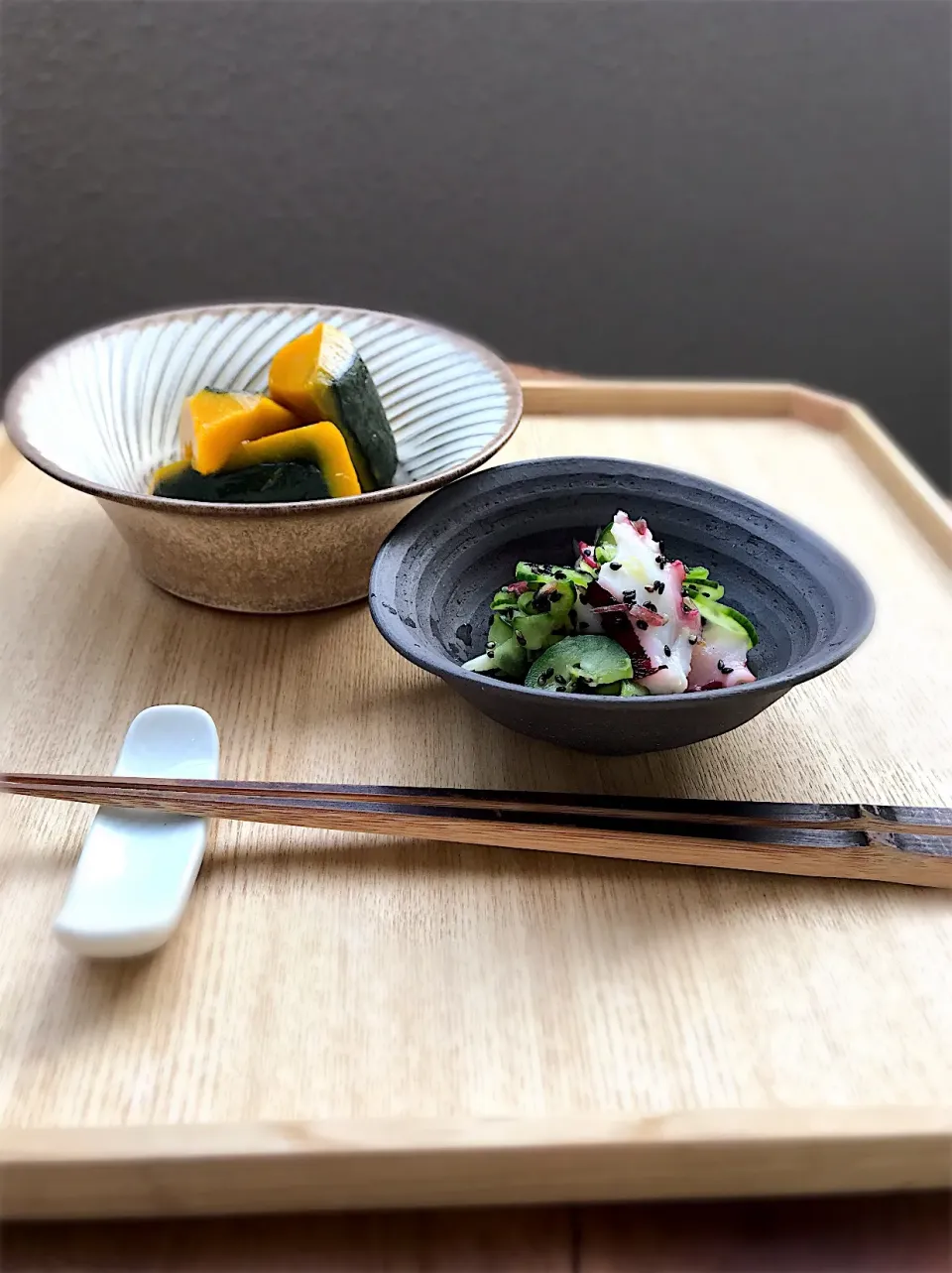 栗かぼちゃの煮物と蛸と茗荷のマリネ|かおり🐰さん