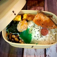 Snapdishの料理写真:#弁当記録🍱  #旦那弁当🌻  #わっぱ弁当 #風邪ひいて手抜き🙄#唐揚げだけ冷凍食品|anna ⋆⑅さん