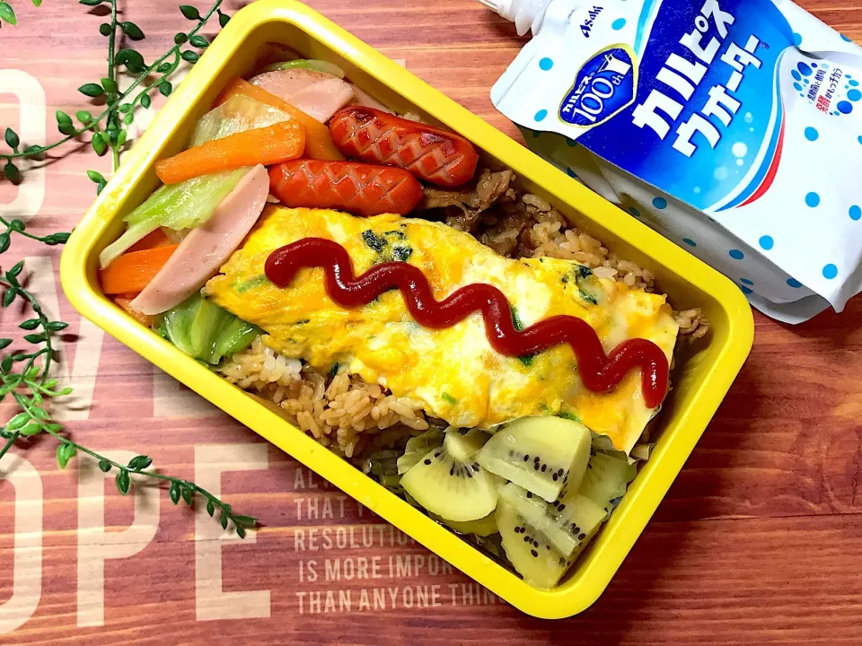 高校生男子今日のお弁当20190703#ぶた肉混ぜご飯  #ほうれん草とチーズの卵焼き  #野菜炒め  #お弁当記録|mi♪さん