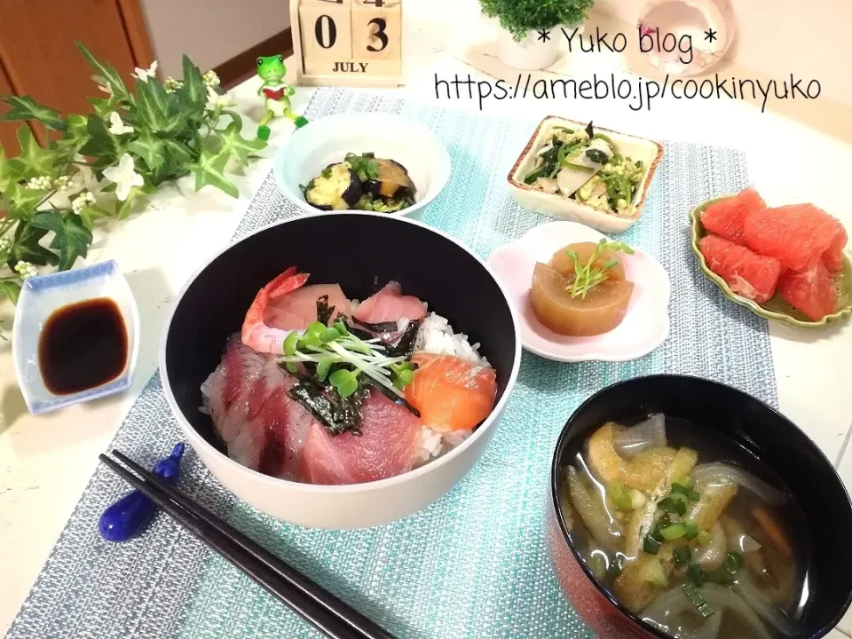 7/3夕食。海鮮丼定食。|cookinyukoさん