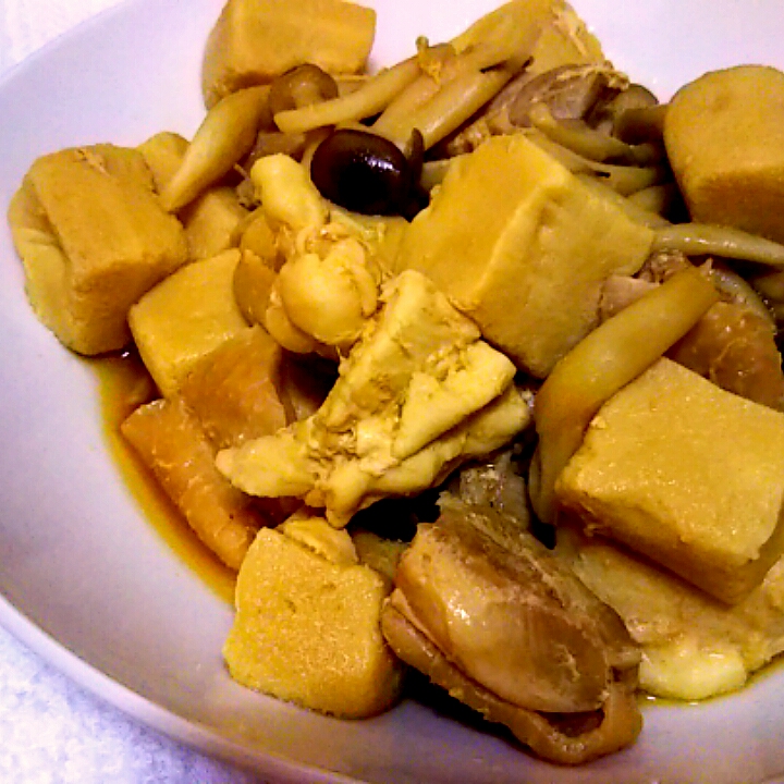高野豆腐と鶏肉とキノコの煮付け