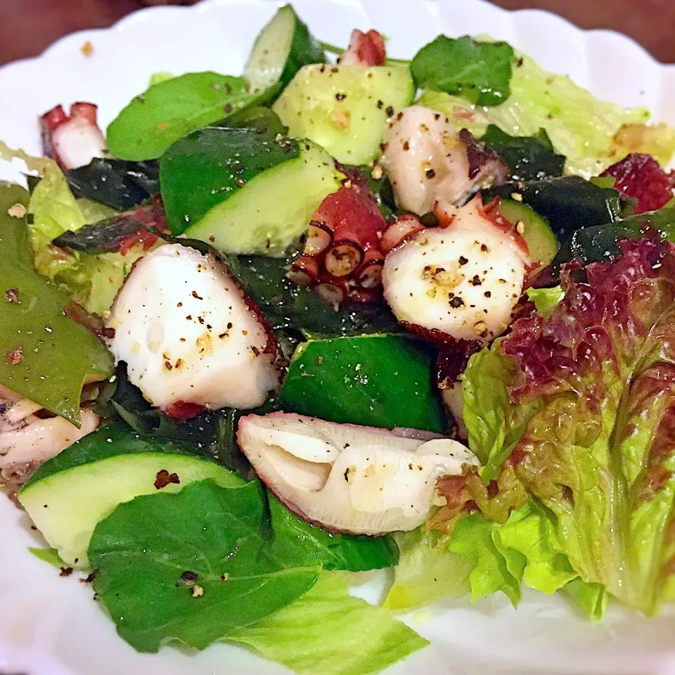 タコと海藻の海のごちそうサラダ🥗自家製ハーブ入り|ももさん