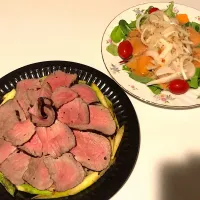 ガーリックライスローストビーフ丼
スモークサーモンとホタテのカルパッチョ|ATフィールド全開！さん