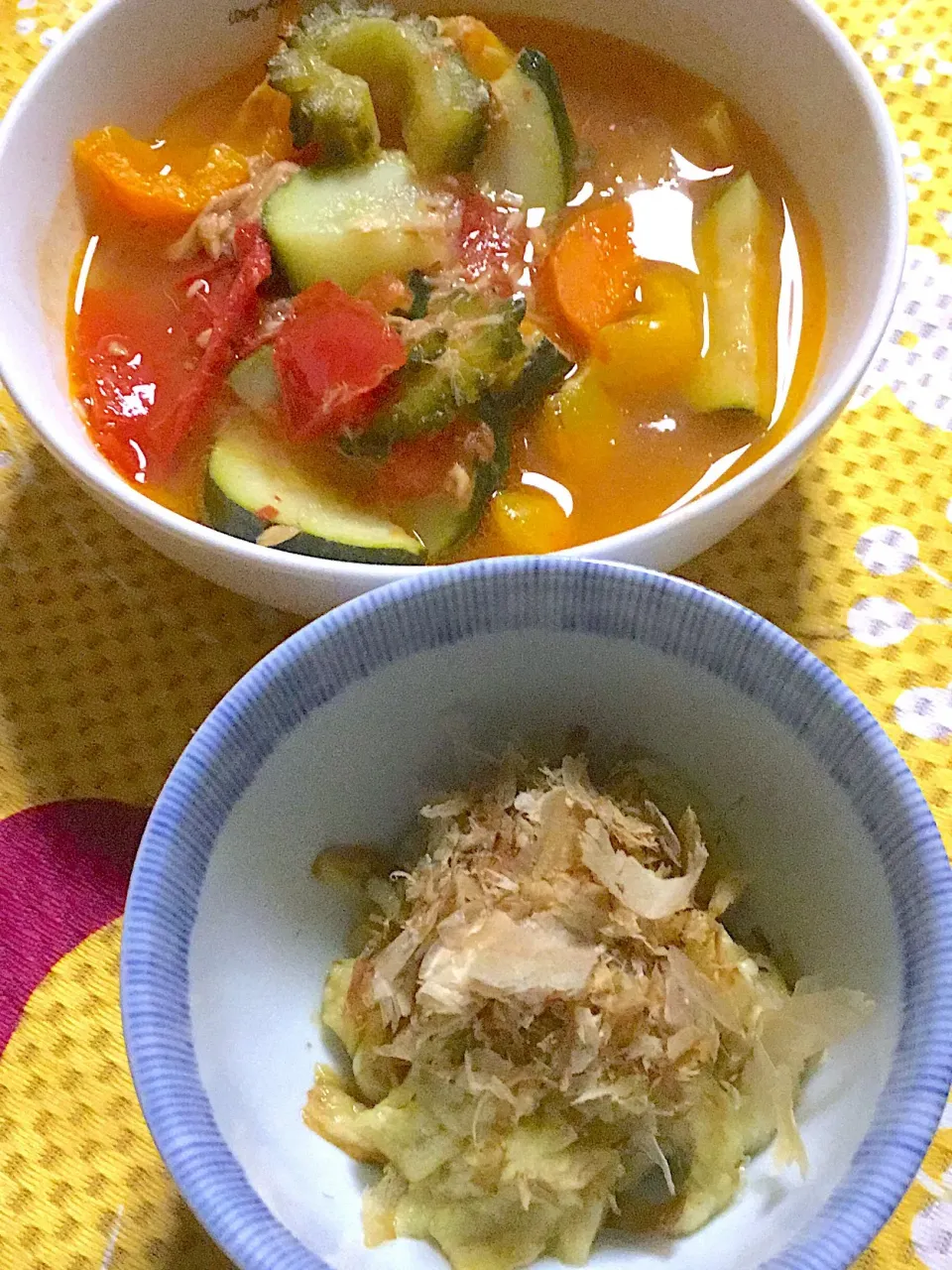 アンチョビと夏野菜のトマト煮      焼き茄子|掛谷節子さん