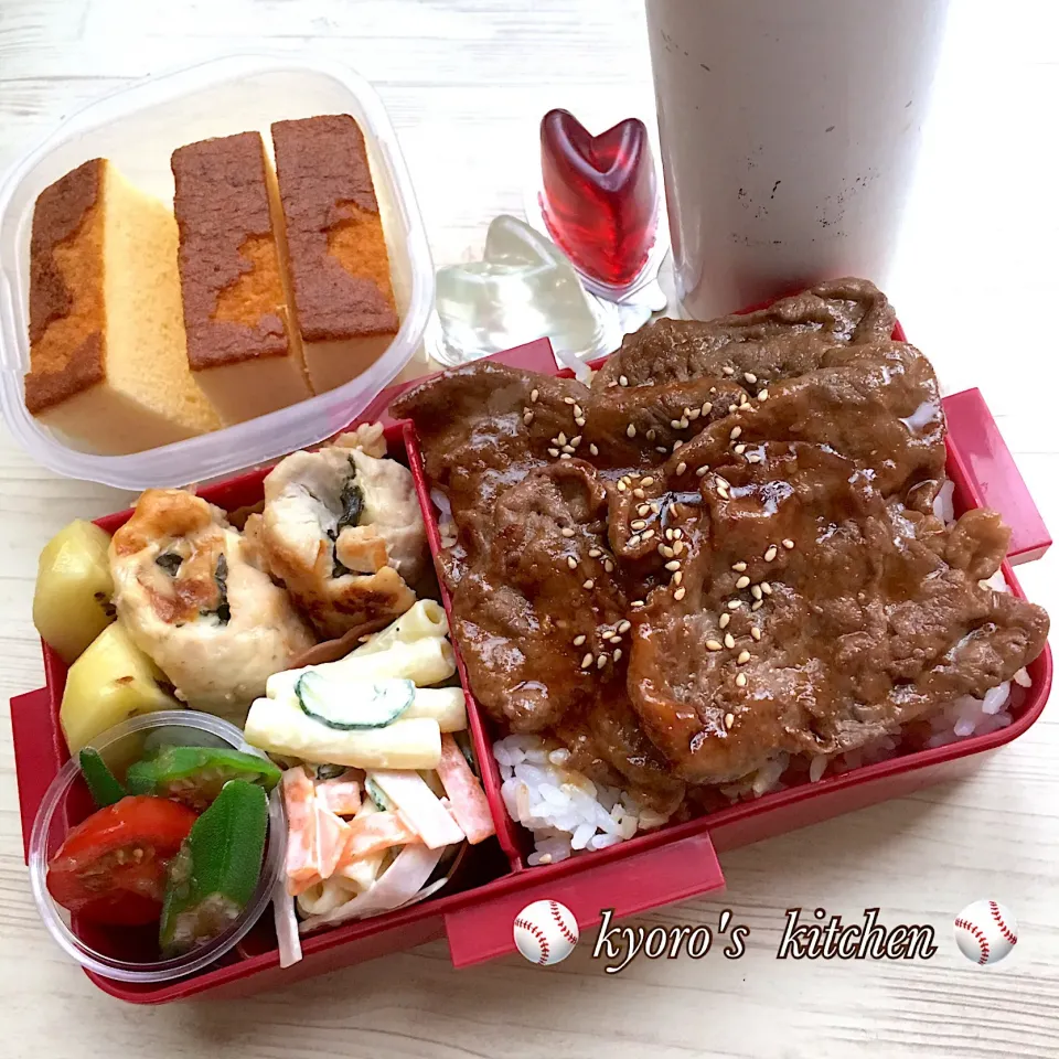 Snapdishの料理写真:2019/07/06 【高校男子弁当】焼肉&ささみロール|kyoroさん