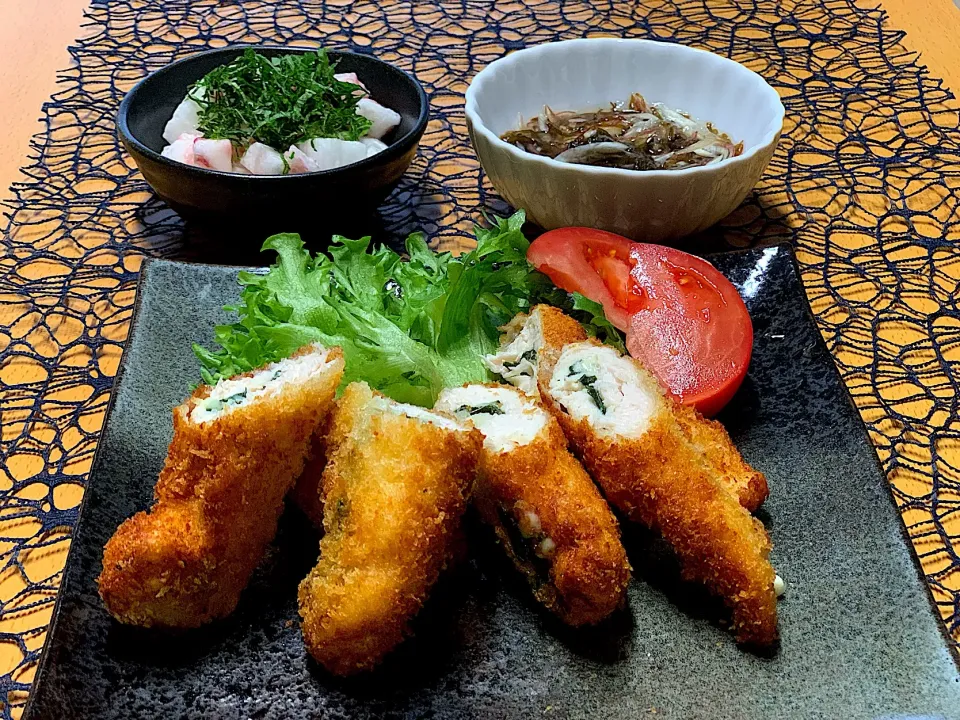 ササミしそチーズカツ

山芋の梅肉和え

もずくとミョウガの酢の物|みっきーさん