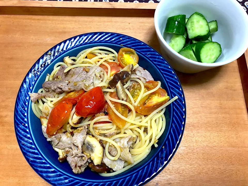 トマトパスタわさびアヒージョ味|わこさん