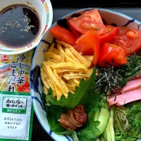 Snapdishの料理写真:ごまとポン酢味変幻冷やし中華に梅肉ソース添えて