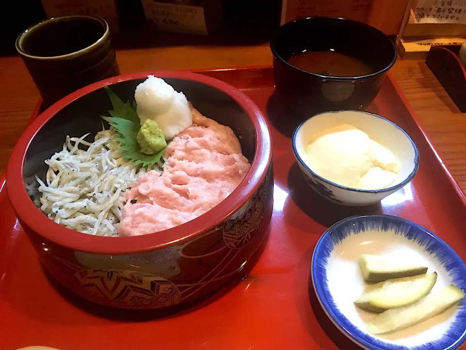 釜揚げシラスとネギトロの二色丼セット|なお🅿️さん