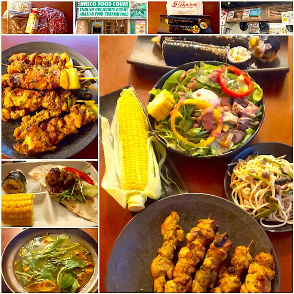 Snapdishの料理写真:Today's Dinner🍴 蒸しﾄｳﾓﾛｺｼ･お野菜たっぷりｻﾗﾀﾞ･ｷﾝﾊﾟ･BBQﾁｷﾝ･ﾄﾙﾃｨｰｼﾞｬ|🌈Ami🍻さん