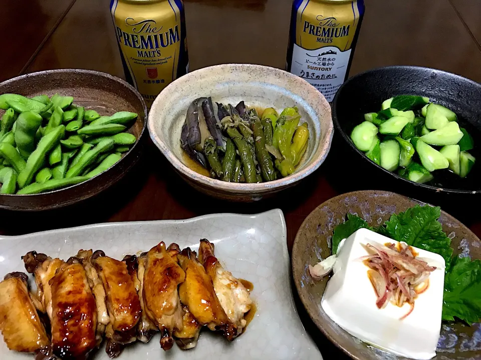 Snapdishの料理写真:2019.7.8 鶏スペアリブの照焼き🍻🍻🍻|ゆみずさん